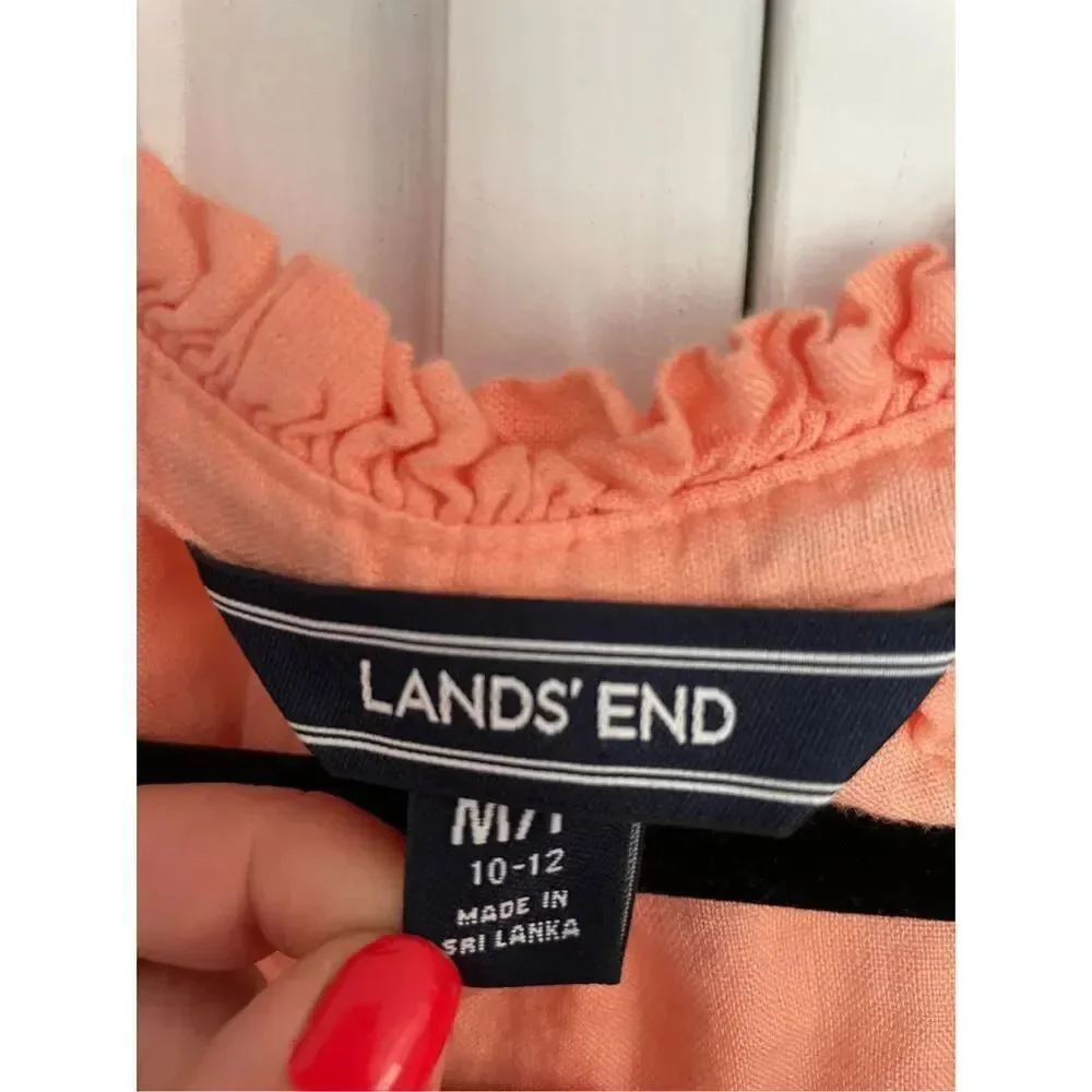 Lands end 100% linen peasant tassel blouse size m